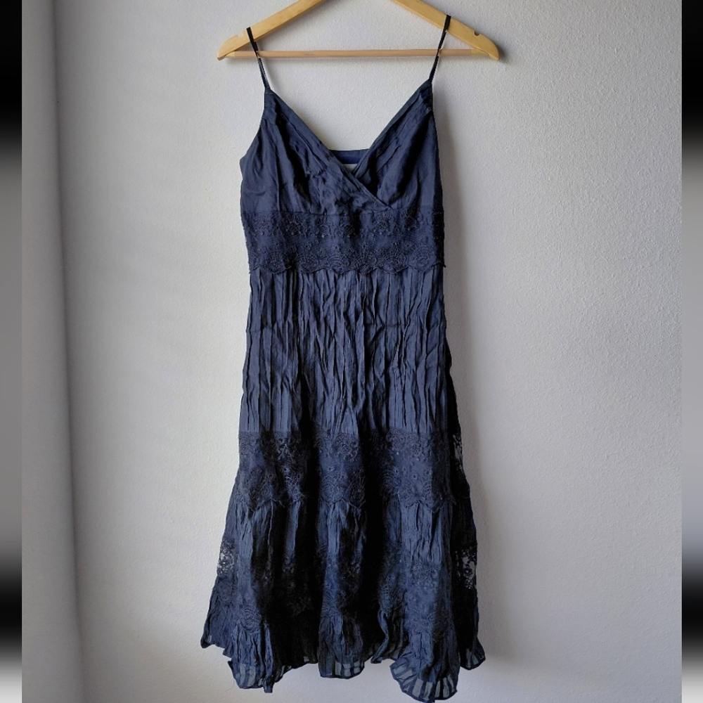 Ann Taylor Midnight Blue Midi Silk Dress - Picture 2 of 7
